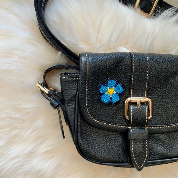 Soft Leather Crossbody Bag with Forget-Me-Not Beaded Patch - Picture 8 of 13